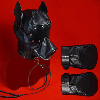 BDSM Mask Hood With Leash,Fist Mitts Mittens Bondage Restraints,Puppy Role Play,Sex Toys for Couples,SM Adult Games