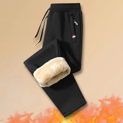 Thickened Fleece Lined Men's Sweatpants Loose Fit Casual Sporty Trousers Autumn Winter Style Youthful Pure Color Long Pants