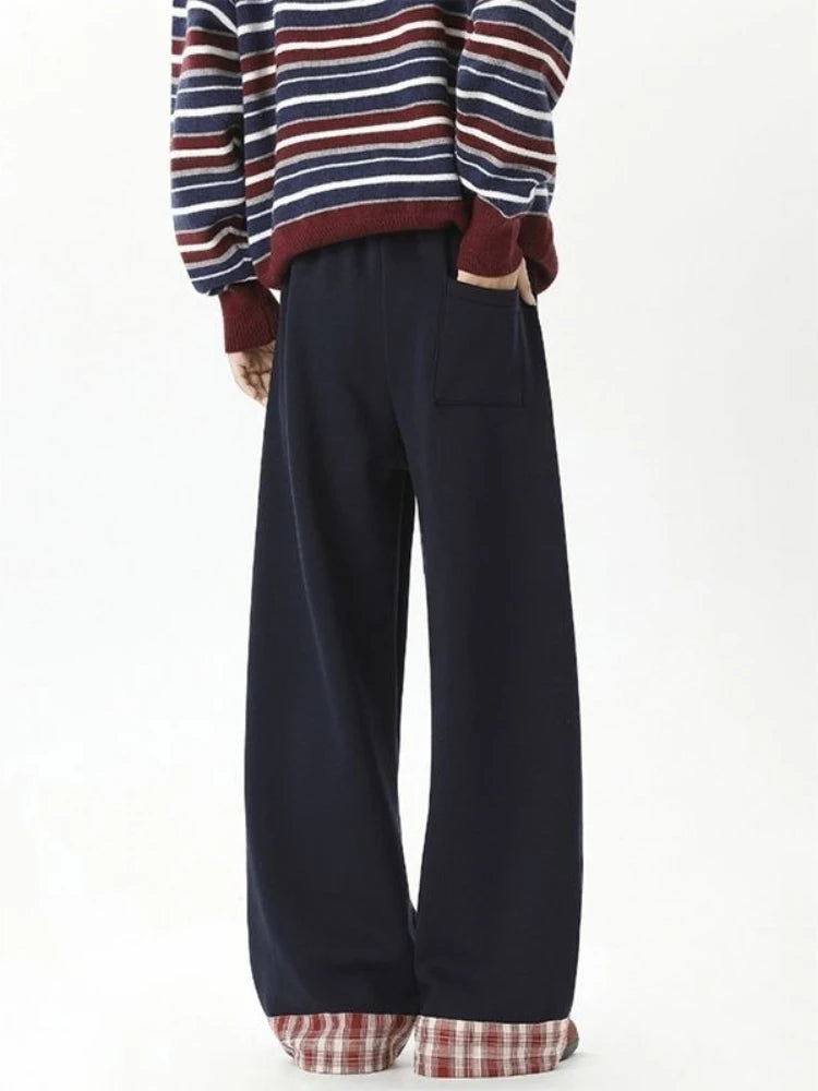 Trendy Plaid Cuffed Joggers for Men Women Thick Warm Fleece Lining Loose Straight Leg Casual Cotton Pants Comfy Daily Wear
