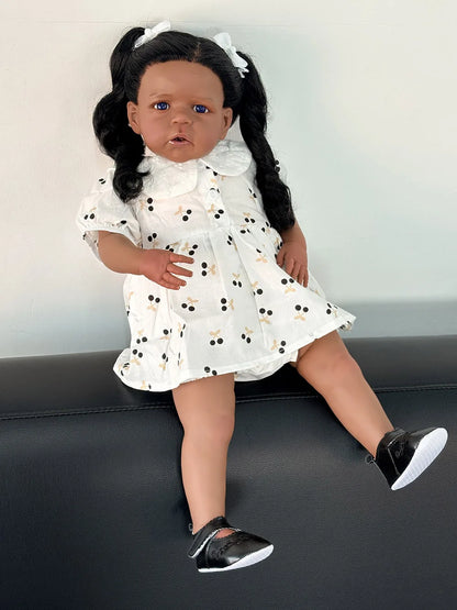 Handmade Asian Dark Skin 60CM Reborn Sandie Realistic Bebe Lifelike Soft Touch Hand Implant Hair Real Looking Baby Girls Gift