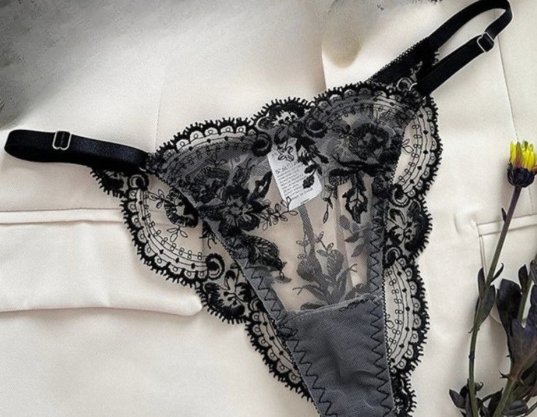 Sutiã Plus Size Cinta Renda Bordada Mesh Transparente Sexy Push Up Lingerie Pijama Sensual Copas Finas Sustentação 32-38 Bra Set