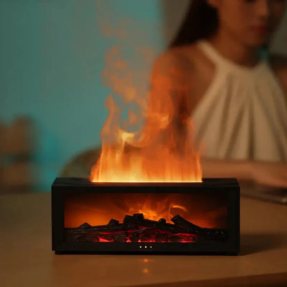Fireplace humidifier aromatherapy diffuser, equipped with remote control color lights, automatically shuts off in case of water