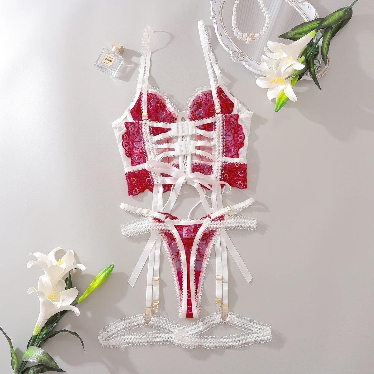 Women Sexy Floral Exotic Set Thin See Through Lace Lingerie Bra Set Elegant Ladies Underwear Micro Bikini Thong Exotic Apparel