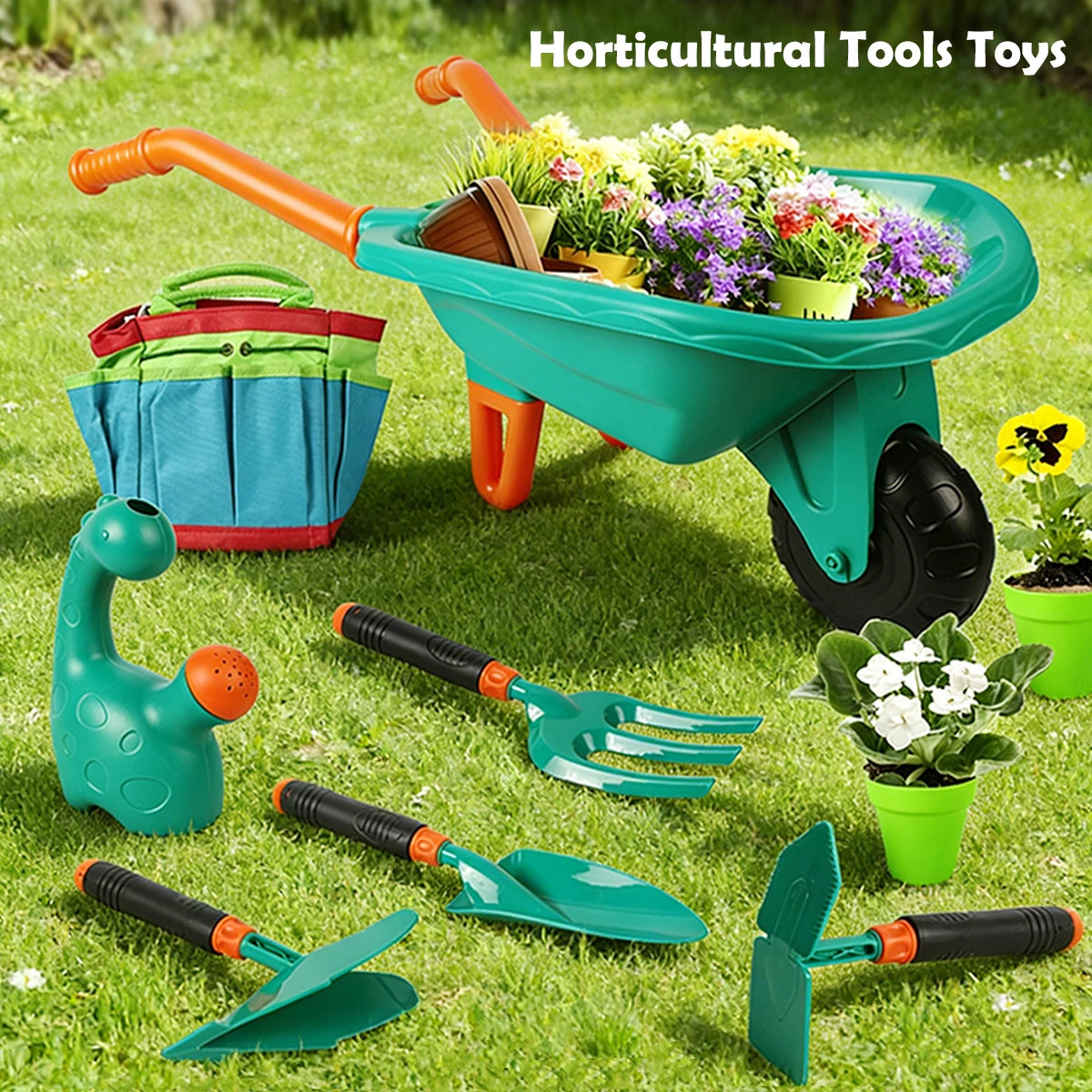 Gardening Tool Set Toys for Kids, Children's Outdoor Garden Beach Cart Apron Glove Plant Flowers Tools Gifts for Boys and Girls