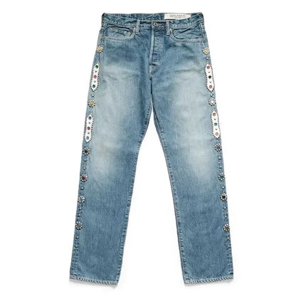 Japan Style KAPITAL 24SS Classic Rivet Set Diamond Casual Cowboy Gemstone Craft Men Jeans Pants