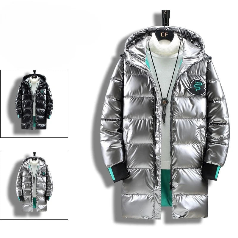 Water Resistant Down Cotton Jacket for Men 2025 New Winter Thickened Glossy Warm Korean Style Trendy Long Coat