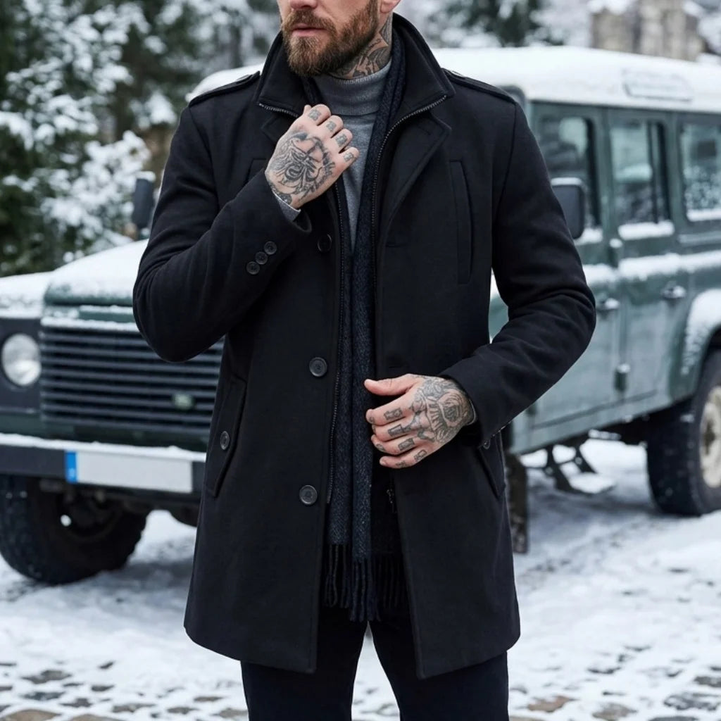 New Autumn-Winter Men's Double-Layered Trench Coat Multi-Pocket Windproof Design Business Casual to Streetwear Mans Wool Blends