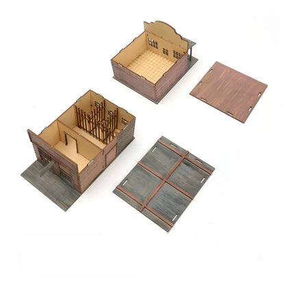 1/72 Scale Western Town Wooden Model Kit DIY Assembly for Display and Scene Building