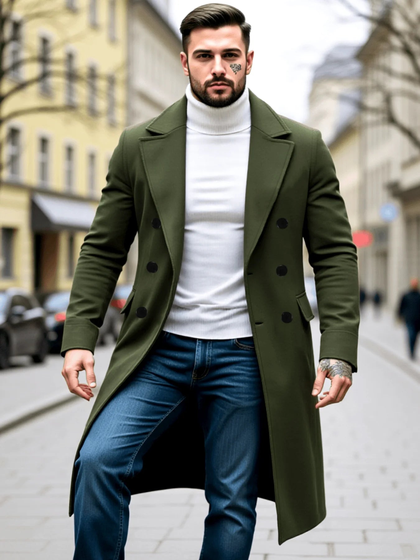 New Woolen Overcoat Mid-Length Windbreaker Wool Blend Coats Jacket Plus Size Cardigan Wool Coat Men's Streetwear