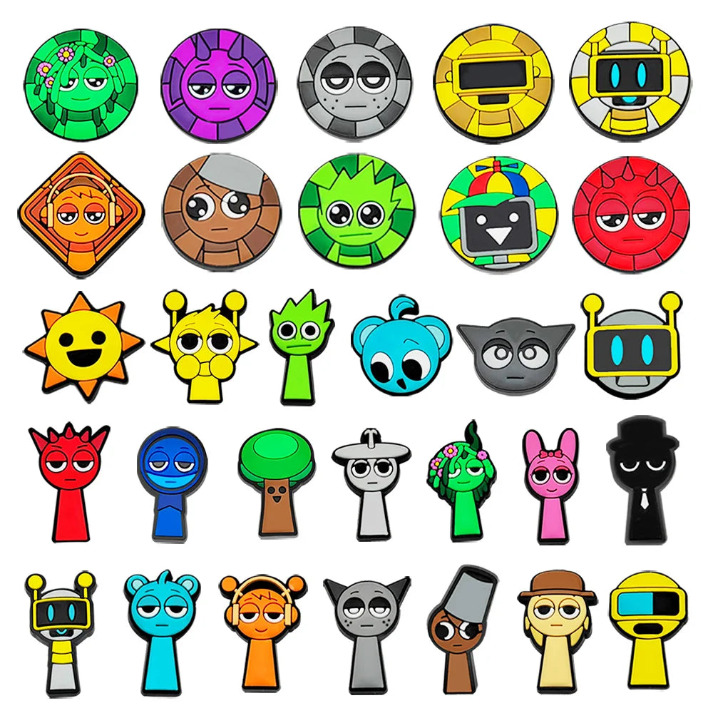 30-100Pcs Sprunki Plush Game Series Shoe Charms Shoes Accessories Decorations Clog Sandal Wristband Buckle for Kids Party Gifts