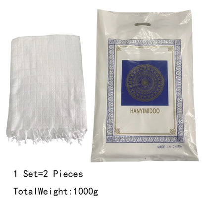 Men's Hajj Ihram 2 Piece Set Solid White Towel Suit Authentic Pilgrimage Attire for Umrah