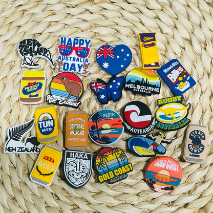 6-100pcs Happy Australia Day New Zealand Gold Coast Kangaroo Surfing PVC Shoe Charms For Clogs Pins Sandals Shoes Decoration