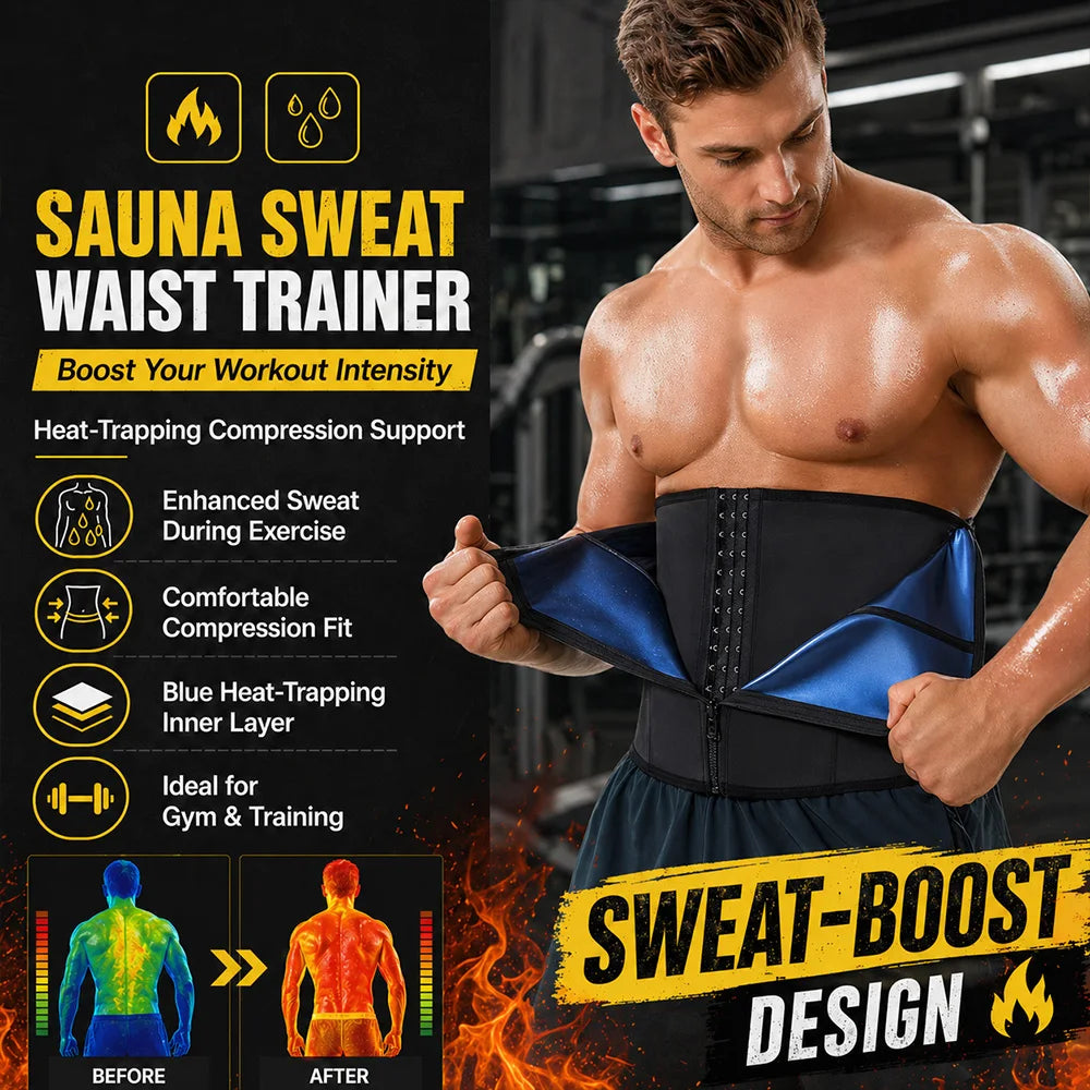 Men Waist Trainer Sauna Sweat Belt Stomach Shaper for Weight Loss with Hooks and Zipper Workout Fat Burning Waist Trimmer Belt