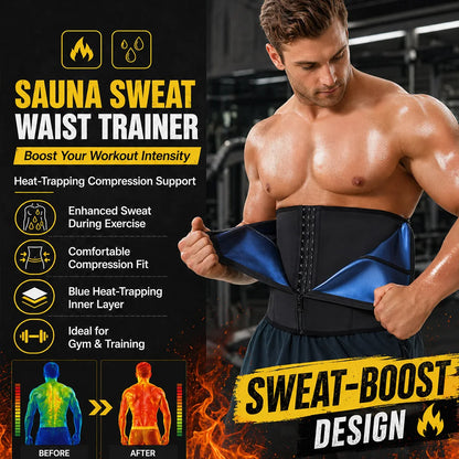 Men Waist Trainer Sauna Sweat Belt Stomach Shaper for Weight Loss with Hooks and Zipper Workout Fat Burning Waist Trimmer Belt