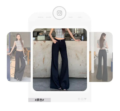 Spring 2026 Anti-wrinkle Flared Black Slimming Casual Pants New Thin Low-waisted Loose Flared Pants