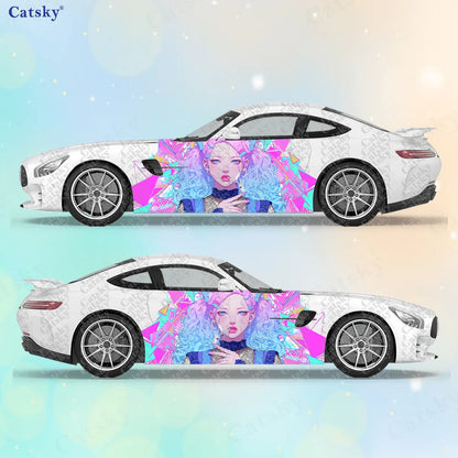 2pcs Neon Color Cat Girl Stickers, Suitable for Cars and Trucks, Durable, Fade-resistant, Install and Remove Car Vinyl Wrap