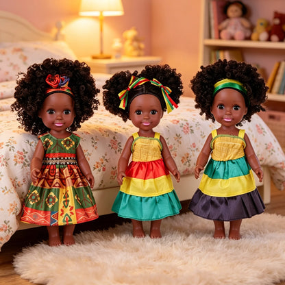 14inch 35cm American African Black Doll with Clothes Full Vinyl Body Curly Hair Doll Realistic Black Baby Doll Kid Toy Girl Gift