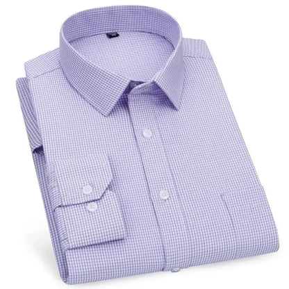Men's Business Casual Shirts Purple Blue Cotton Regular Fit Long Sleeve Classic Plaid Striped Checked Social Work Dress Shirts