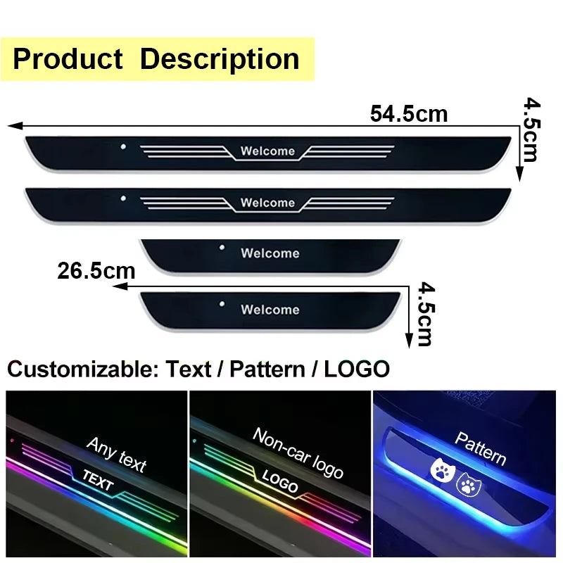 Customizable Car LED Welcome Pedal Light RGB Controllable Auto Interior Atmosphere Light Door Opening Warning Threshold Light