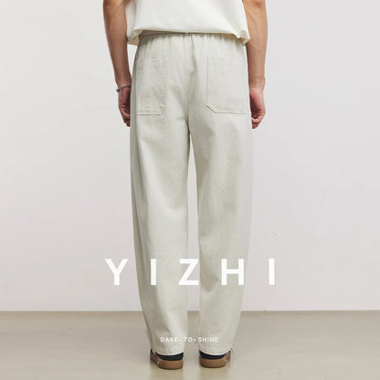 Men's Heavyweight 290g Minimalist Draping Wide Leg Pants Summer 100% Cotton Loose Commute Straight Casual Denim Long Pants