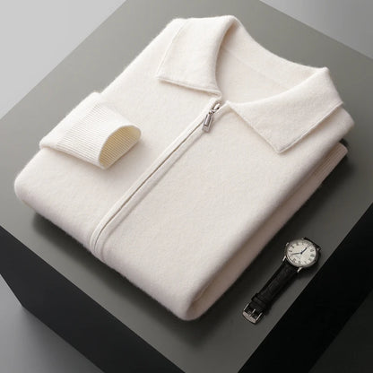New autumn and winter pure cashmere cardigan men's lapel zipper knitted jacket sweater jacket loose casual top