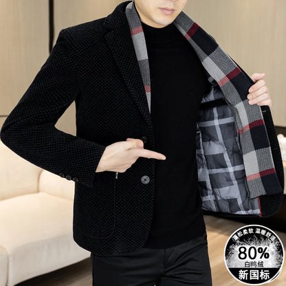 New Down Blazer Men's Business Gentleman Korean Wedding Fashion Trend Slimming Solid Color Casual High-end Down Woolen Blazer