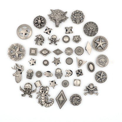 43 Pcs Metal Accessories Shoes Charms Vintage Clogs Adornos Shoe Украшения Крокросы DIY Silvery Breloque Enfant Holiday Gift