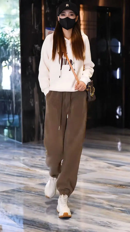 Winter Thickened and Padded Corduroy Pants Women 2023 New Women's Loose Bunched Feet Harlan Pants Women