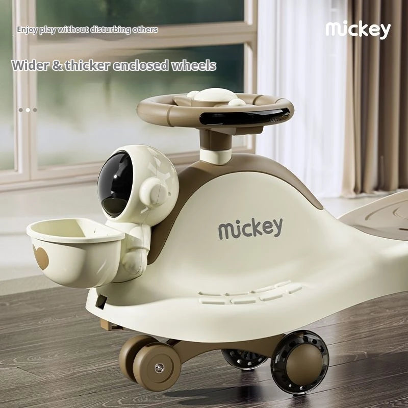 Mickey Kids Twist Car Ride On Toy For 1-3 Years Old Toddlers Universal Anti Rollover Silent Wheels With Music Flashing Lights