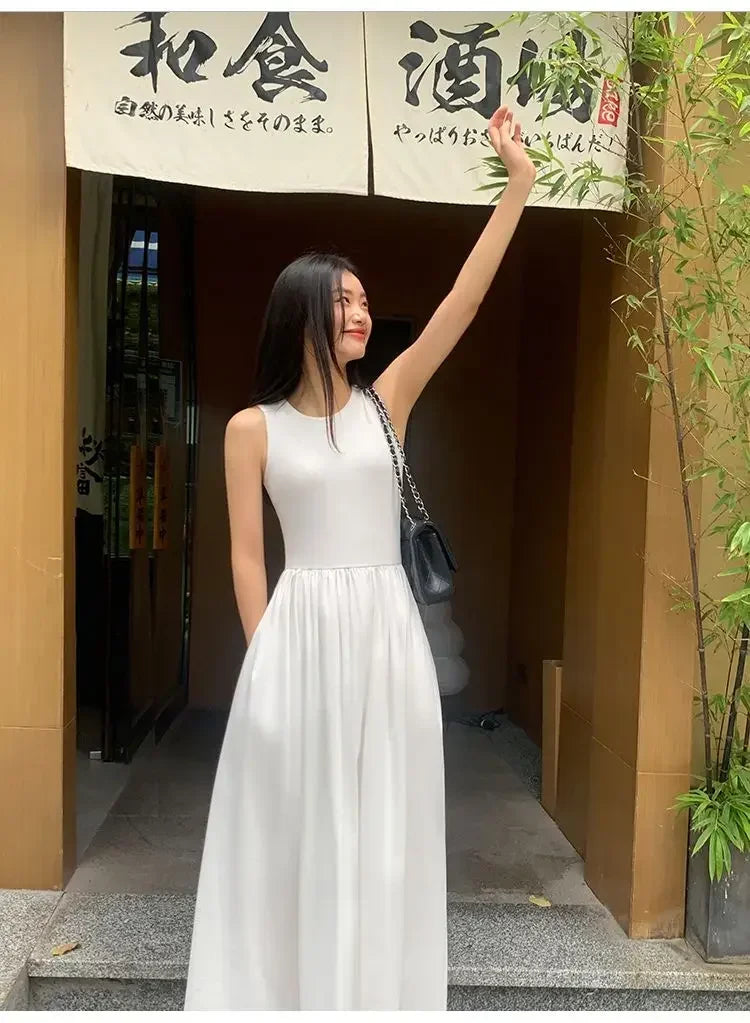 New Vintage Black Tank Top Midi Dress Wedding Dresses for Women Clothing O Neck Office Lady Casual Pockets Women's Clothing