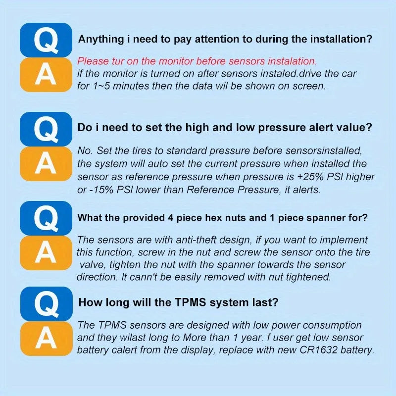 YNF Tire Pressure Monitor: 4 external sensors compatible Real-time tire pressure Temperature monitoring Non-destructive installa