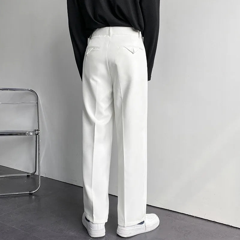Men's White Straight Pants Fashion Korean Loose Suit Trousers Casual Draped Baggy White Wide Pant Male Streetwear