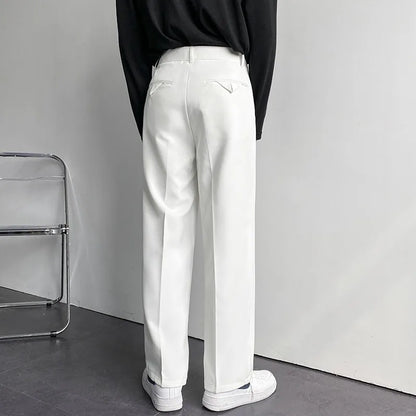 Men's White Straight Pants Fashion Korean Loose Suit Trousers Casual Draped Baggy White Wide Pant Male Streetwear