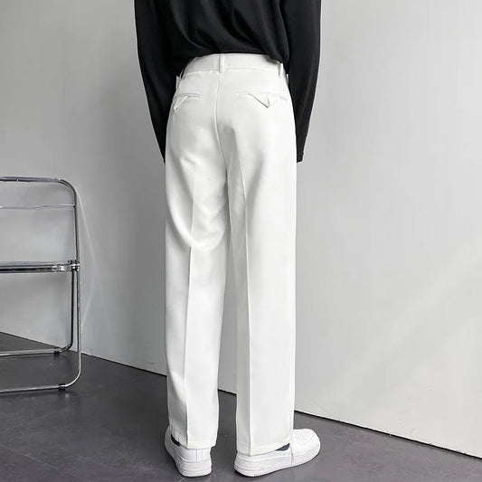 Men's White Straight Pants Fashion Korean Loose Suit Trousers Casual Draped Baggy White Wide Pant Male Streetwear