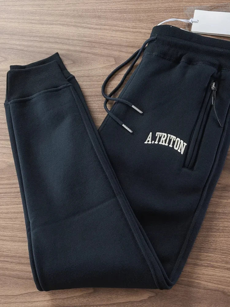 2024 Winter New American Retro Thickened Velvet Letter Printed Sweatpants Men's Simple Drawstring Sports Casual Ankle-tied Pants