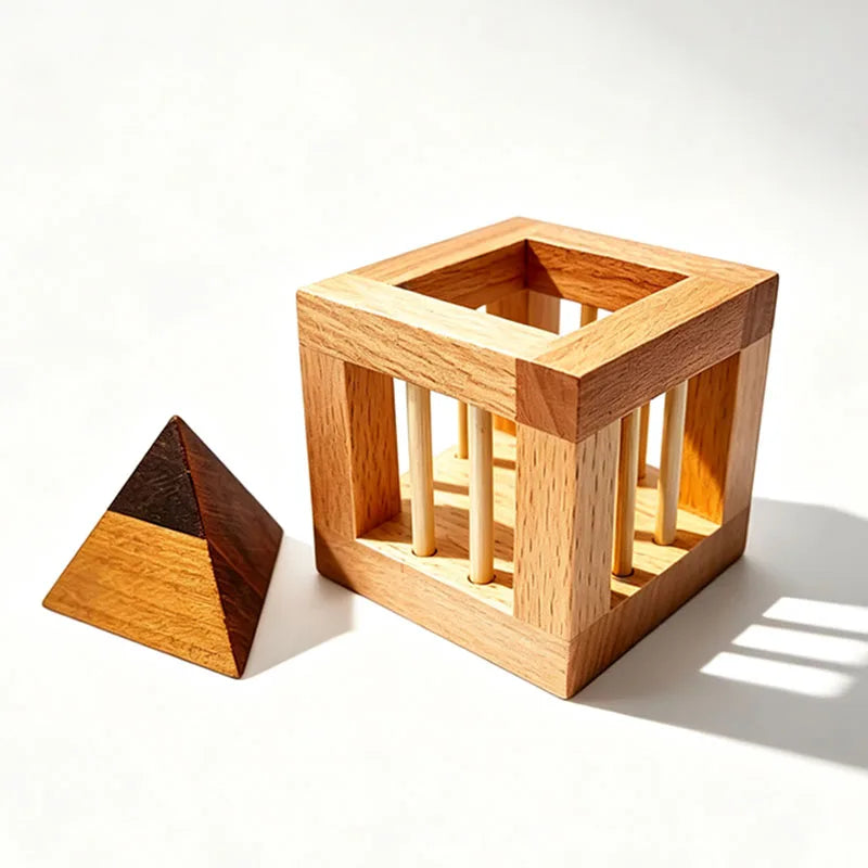 Cage Apart Triangle Wooden Brain Teaser Lock Puzzles IQ Logic Training Disentanglement Educational Toys For Kids & Adults