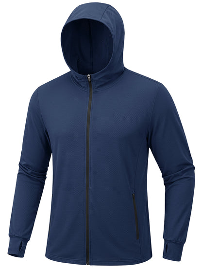 TACVASEN Men's Full Zip UPF 50+ Sun Protection Jacket, Lightweight Hooded Fishing Shirt with 4 Pockets & Thumbholes, Breathable