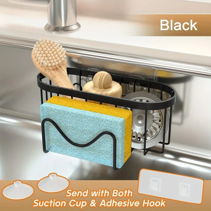 1PC No-Drill Wall-Mounted Stainless Steel Sponge Holder with Strong Suction Cup for Kitchen Sink Organizer