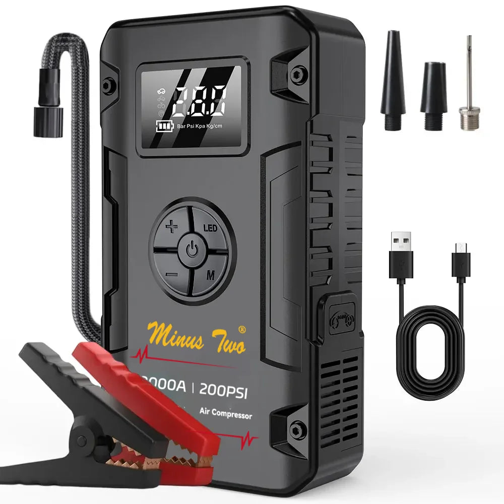 Portable 8000A Wireless Car Jump Starter Emergency Battery Booster with Smart Clamps 12V Power Bank for Dead Battery Truck.