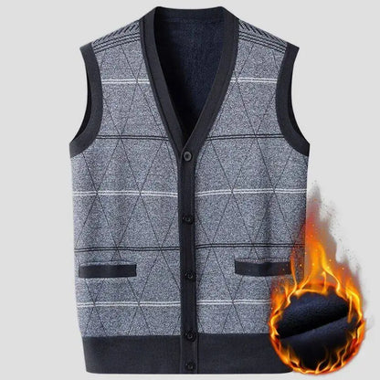 Men's Argyle Cardigan Vest Grey Knit Sweater Autumn Winter Warm Diamond Pattern Design Loose Comfortable Multiple Sizes Clothing