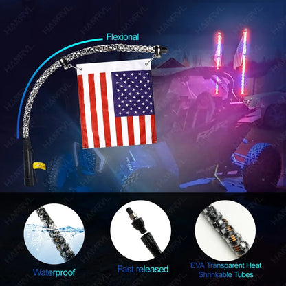 1/2 PCS 2/3/4FT LED Whip Lights RGB Waterproof Multi-Color Flagpole Lamp Bowlight for Offroad Sand Rails Buggies SxS ATV/UTV RZR