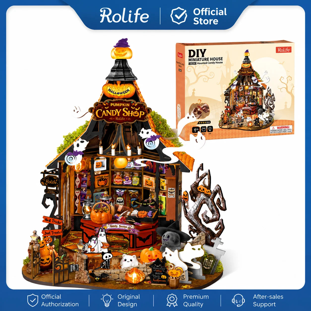 Rolife Haunted Candy House DIY Miniature House Kit Model Kit Spooky Cute Miniature House Home Decor For Halloween and Christmas
