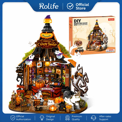 Rolife Haunted Candy House DIY Miniature House Kit Model Kit Spooky Cute Miniature House Home Decor For Halloween and Christmas