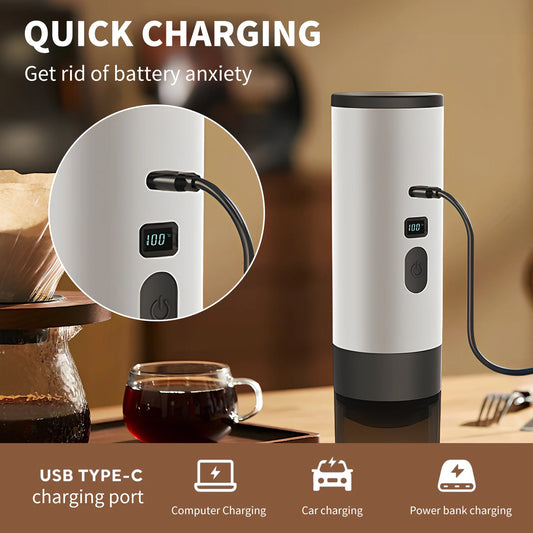 Portable Coffee Machine 7800mAh Wireless,Digital Display Fast Heat,with bracket & protective cover ,for Camping Travel Outdoor