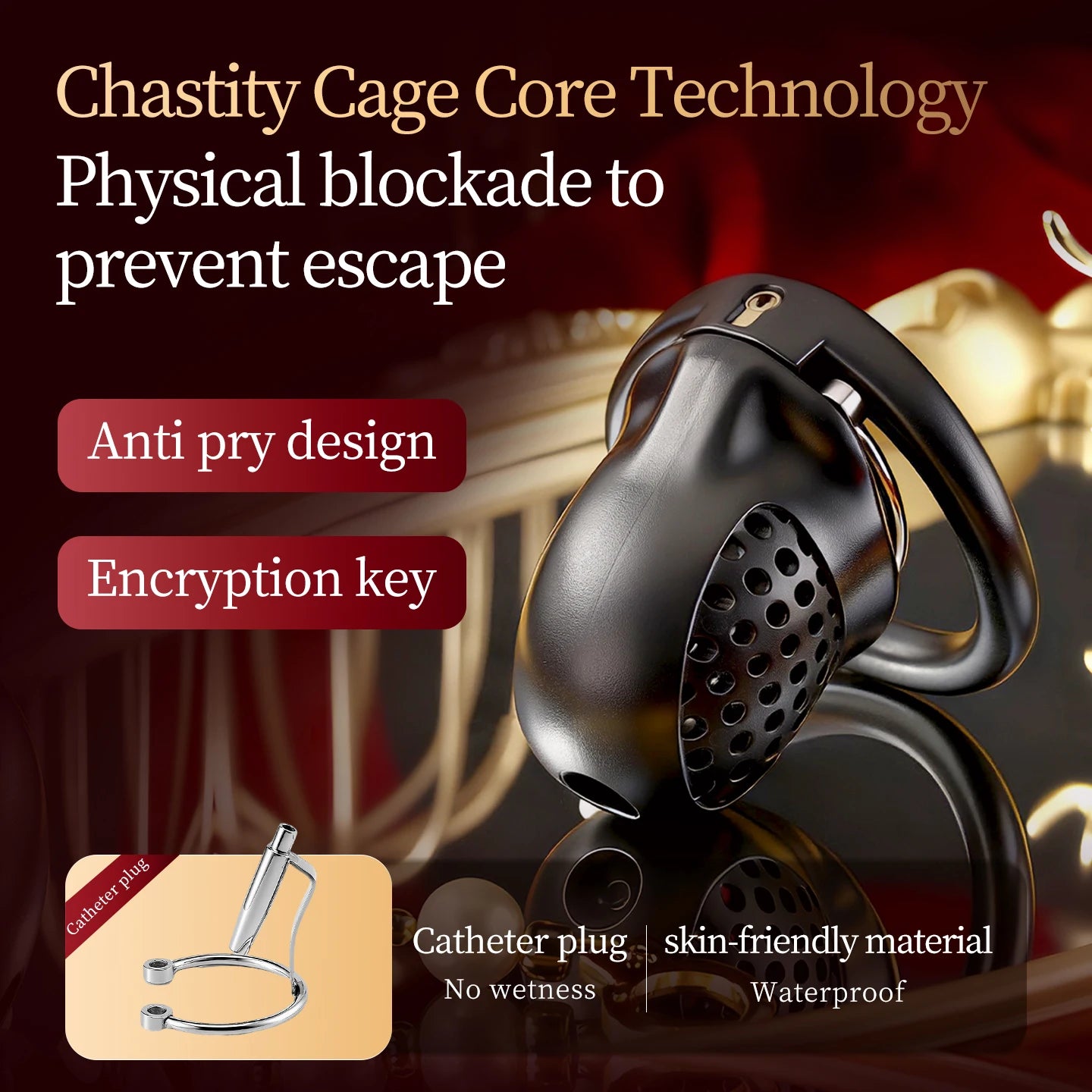 Male Chastity Cage with Lock and 5 Rings Resin Penis Lock for Men Breathable Cock Ring Penis Restrain Chastity Device Sex Toys