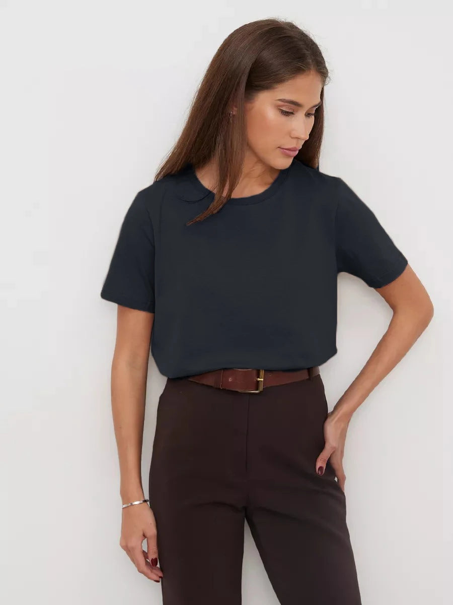 Bornladies Summer 100% Cotton Women's T-shirt Bottoming Basic Fashionable Lady Short Sleeve Loose Tops Shirts Solid 230g/㎡ Tops