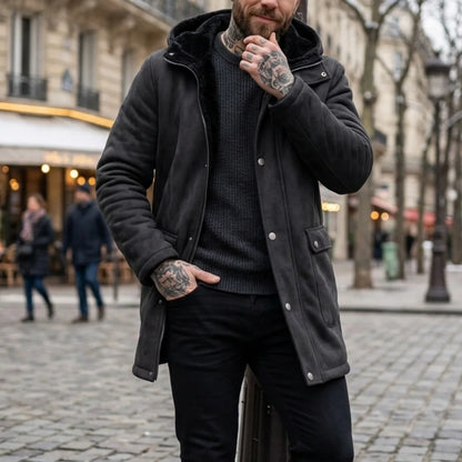 New Winter Arrivals Fleece-Lined Jackets Men’s Hooded Jackets Outdoor Windproof Zip-Up Trench Coats Faux Suede Coats Male Coat