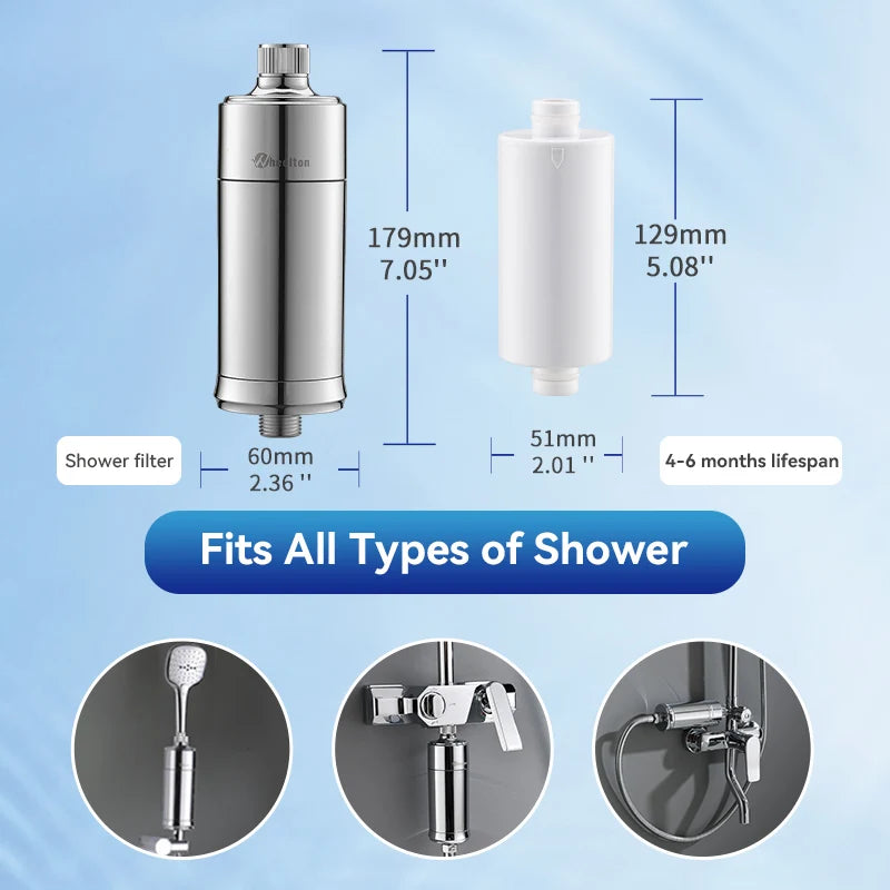 Wheelton Household Shower Water Filter - Filter Water Reduces Chlorine Heavy Metal  Sediment Improves Dry Itchy Skin & Hairloss