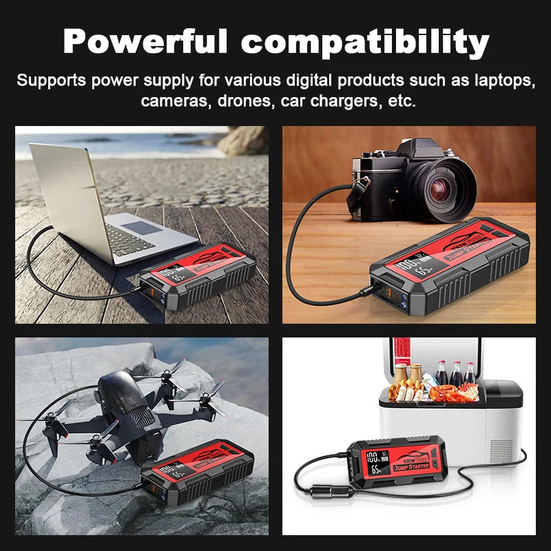 Powerful 8000a 100w 24000mah Laptop Jumper Super Capacitor Professional 12v Charger Booster Power Bank Jump Starter Car Battery