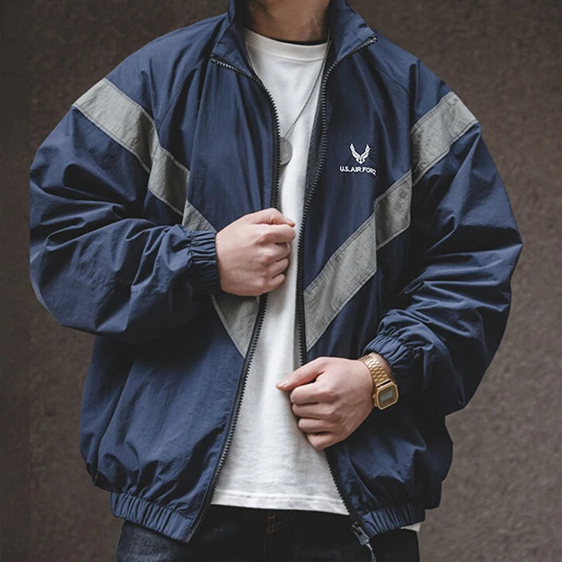 Men's Casual Sports Set for Autumn and Winter, Tracksuit, Jogging Set, 100% Nylon Waterproof Reflective Flight Jacket and Pants